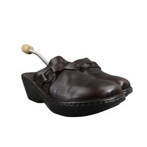 Born Shoes Womens 9 Clog Mules Slip On Leather Casual Comfort Brown Braid Strap